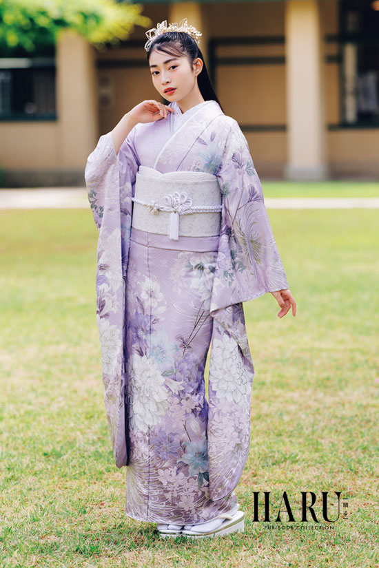 振り袖　セット　袋帯　小物付　鈴乃屋　白　紫色　325 振り袖 セット 袋帯 小物付 鈴乃屋 白 紫色 325 振り袖セット袋帯小物